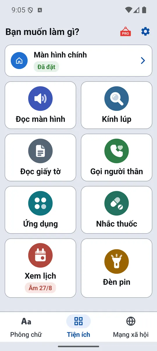 Màn Tiện ích của Big Font